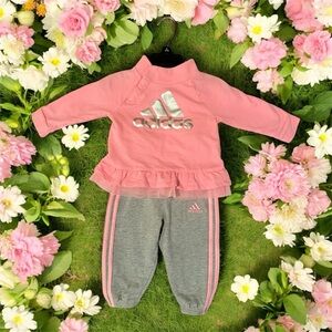Adidas Pink Top and Gray Pants Set